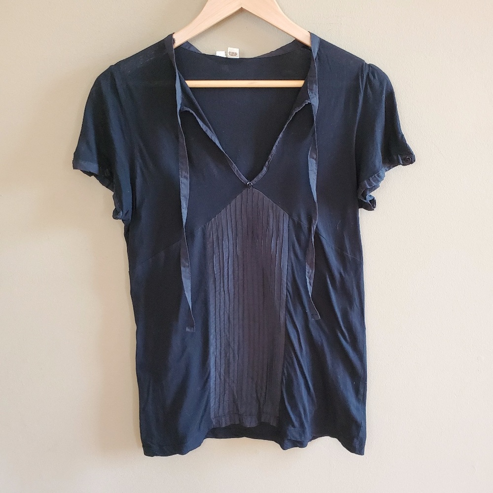 Anthro Black front tie blouse sz L
